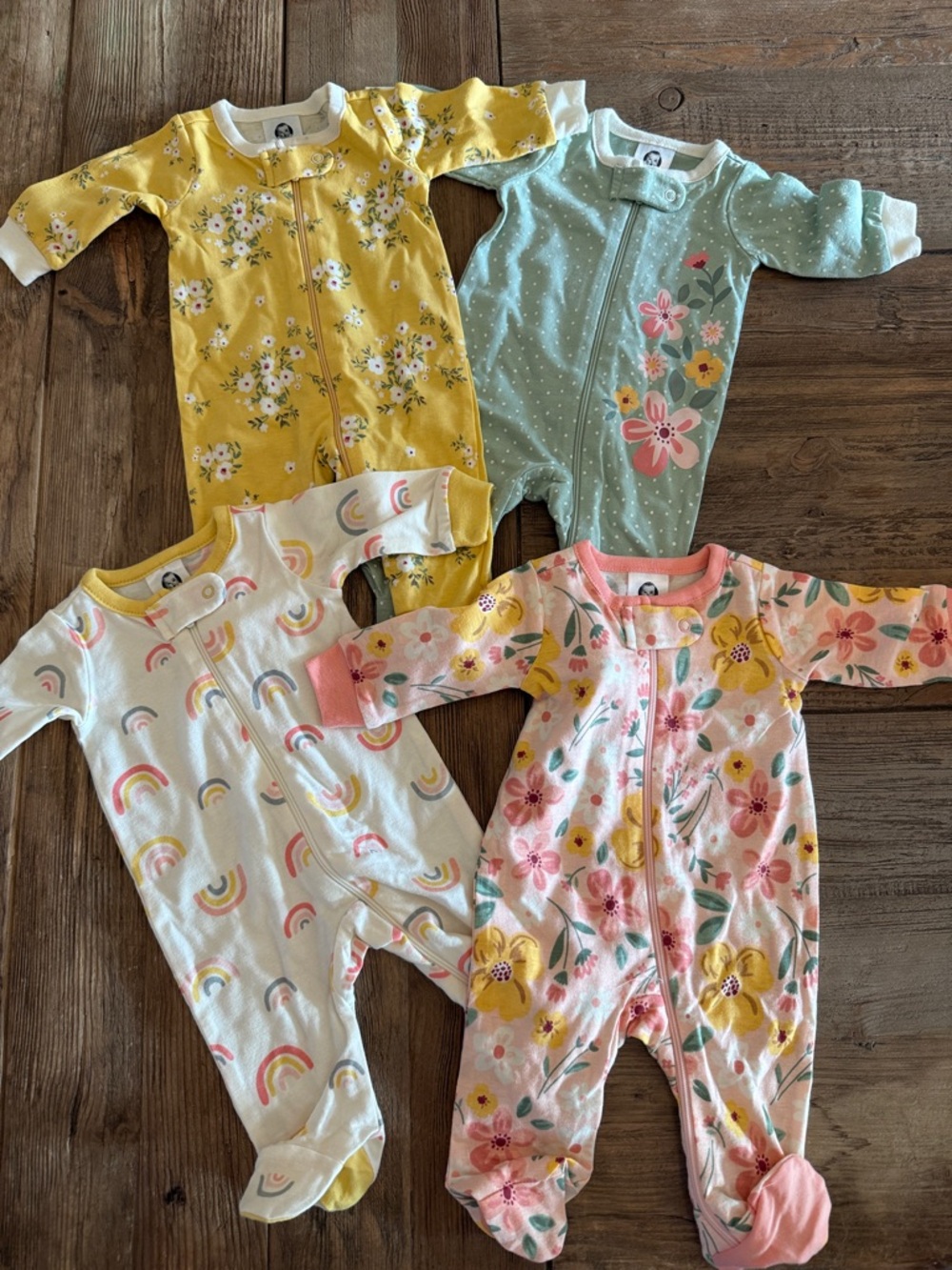 Gerber Baby Preemie 4-Pack Baby Girl Printed Footed One-Pieces New